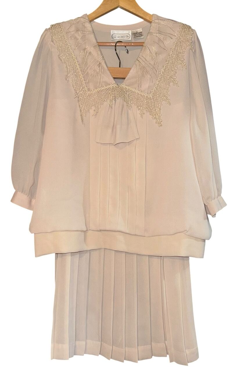 Vintage Prairie Lace Trim Pleated Skirt Set 10 Pilgrim Dainty Feminine 70s ~Flaw